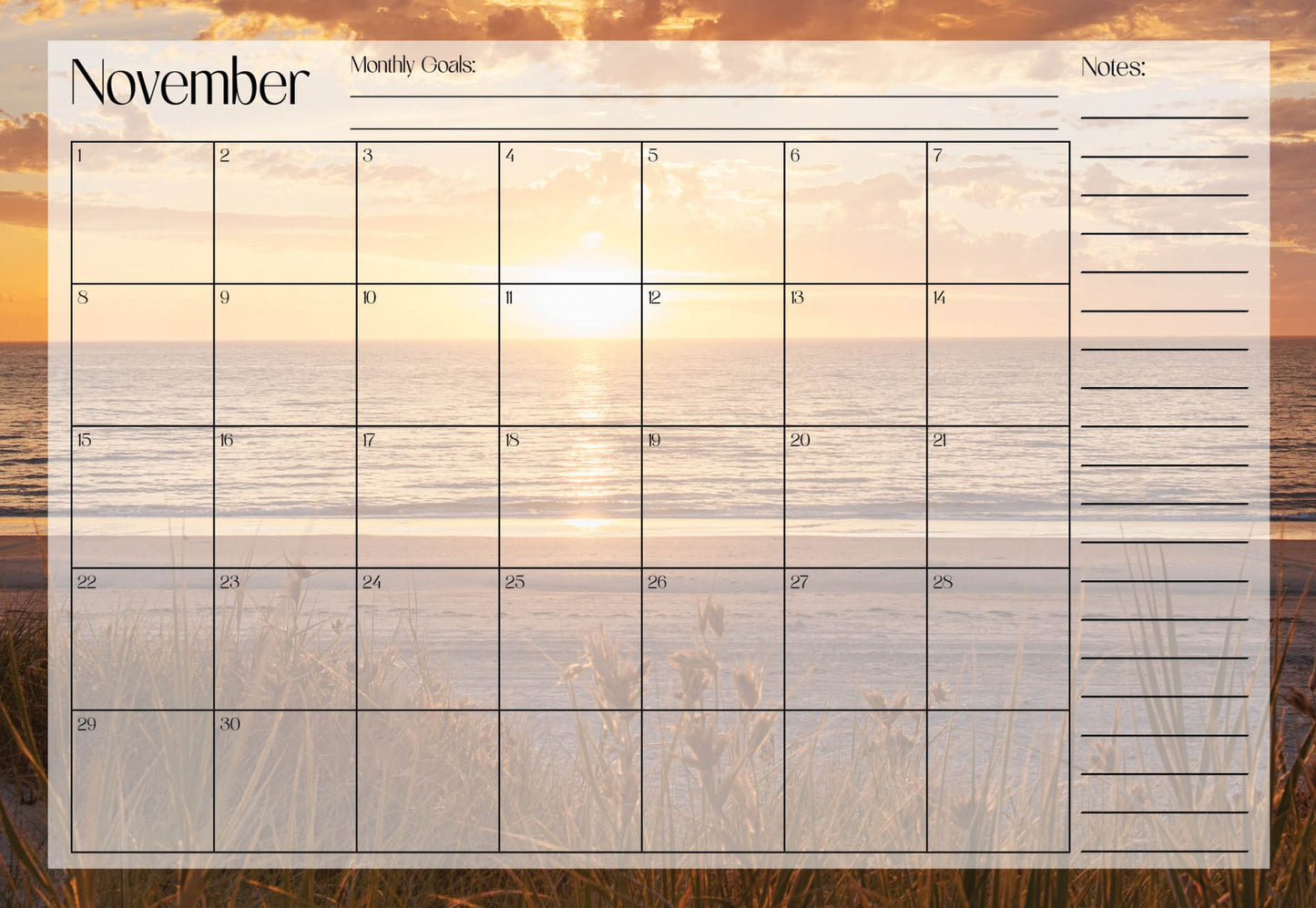 Monthly Planner A4 Undated Resized A5 November